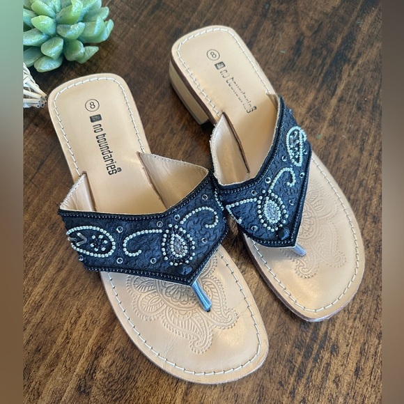 No Boundaries | Y2K Boho Beaded Sandals with Wood Block Heel - Picture 2 of 6